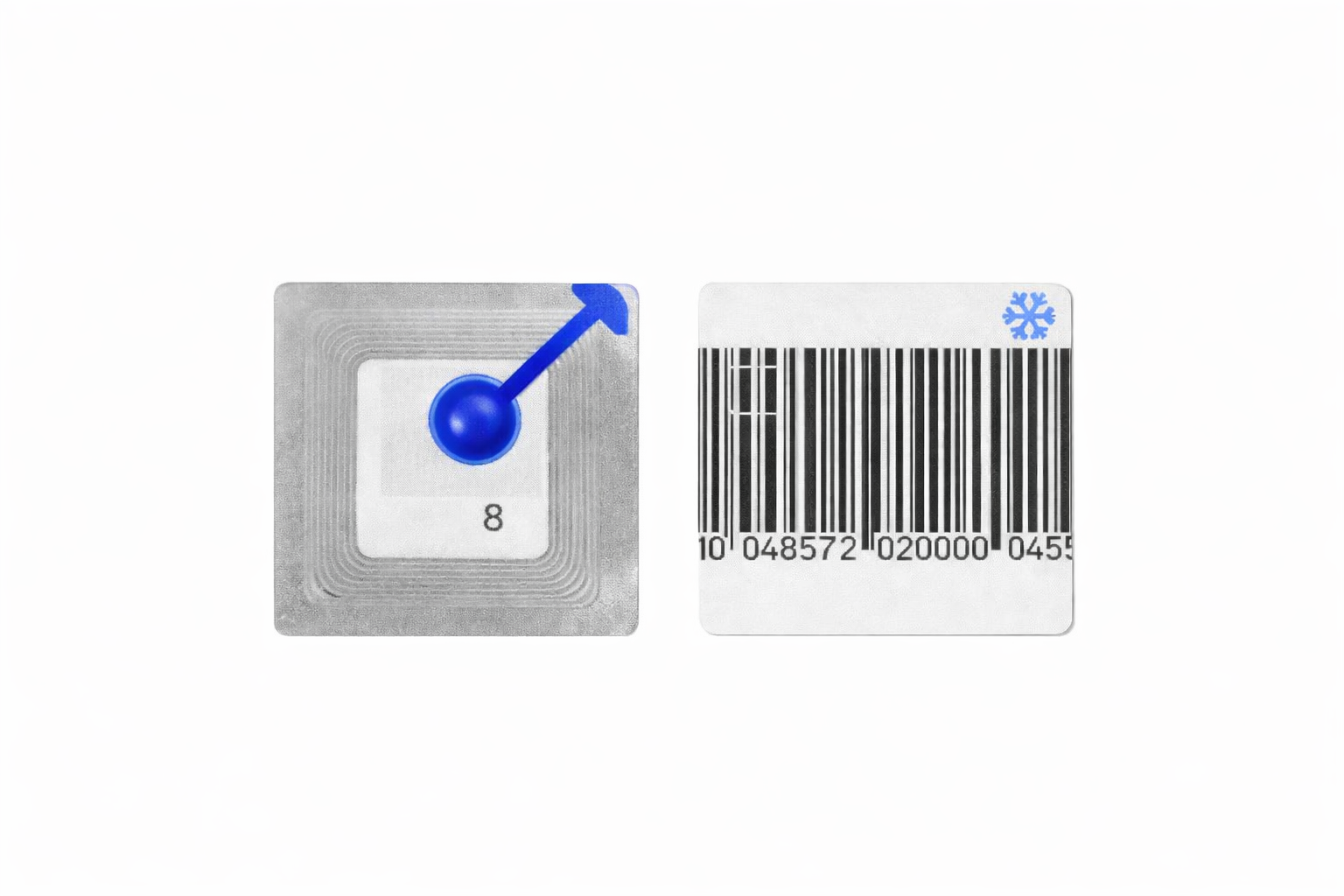 Klebe-Etikett RF 4 × 4 cm – 8.2 MHz Warensicherung für TK-Ware (Frozen Label / Food Label) – 1000 Stück auf Rolle