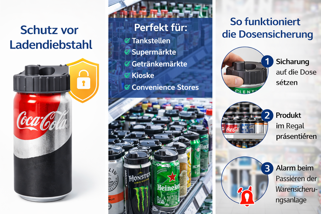 Warensicherung für Getränkedosen 250 ml – AM 58 kHz Dosensicherung für Energy Drinks & Softdrinks