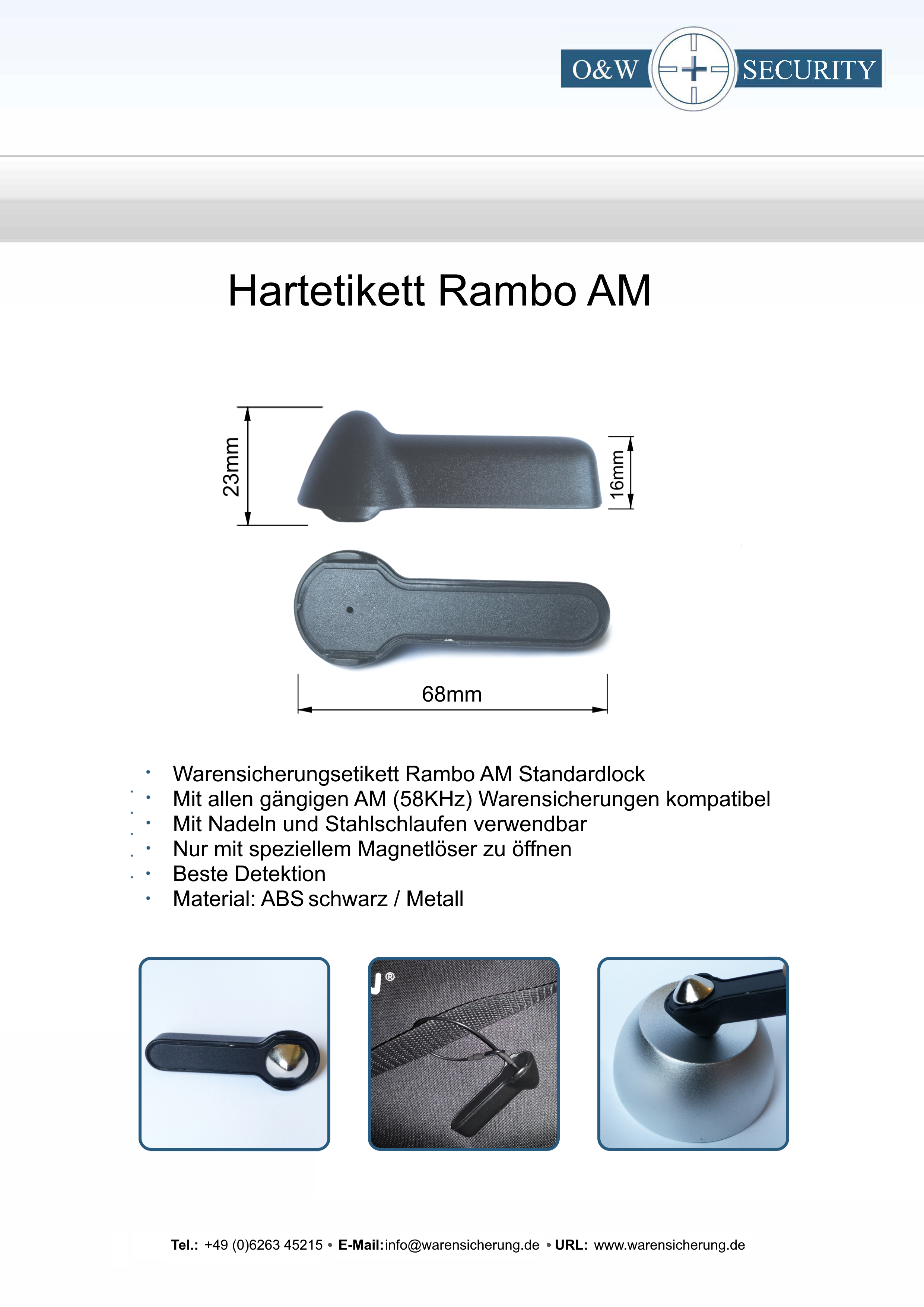 500 Sicherungsetiketten Rambo AM schwarz mit Nadel