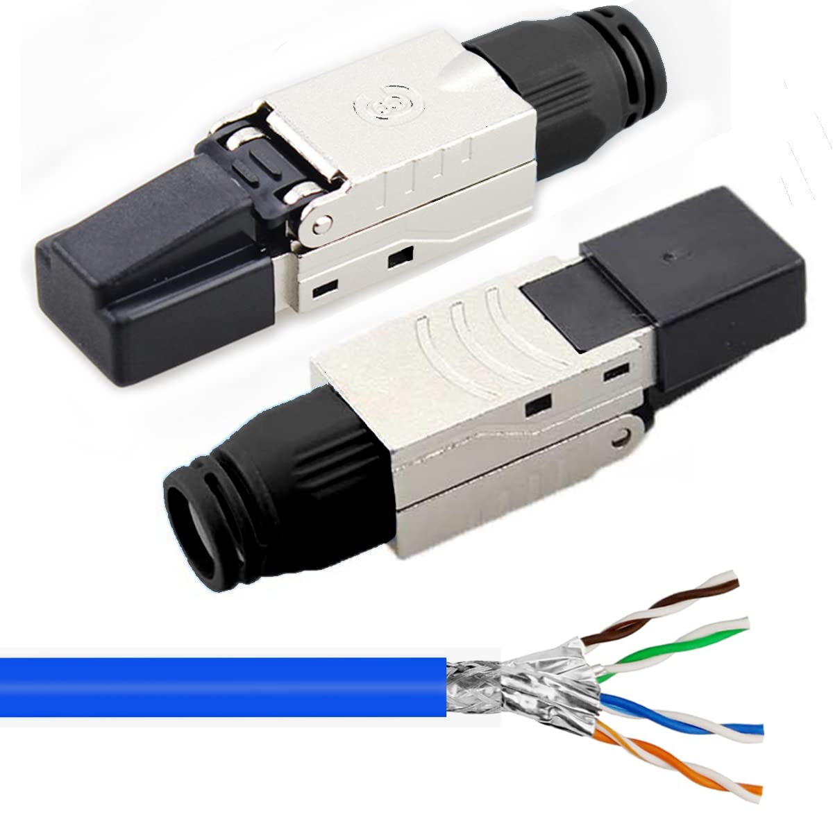 Netzwerkstecker CAT8 RJ45 Werkzeuglos abgeschirmt 40 Gbit pro Sek für Verlegekabel