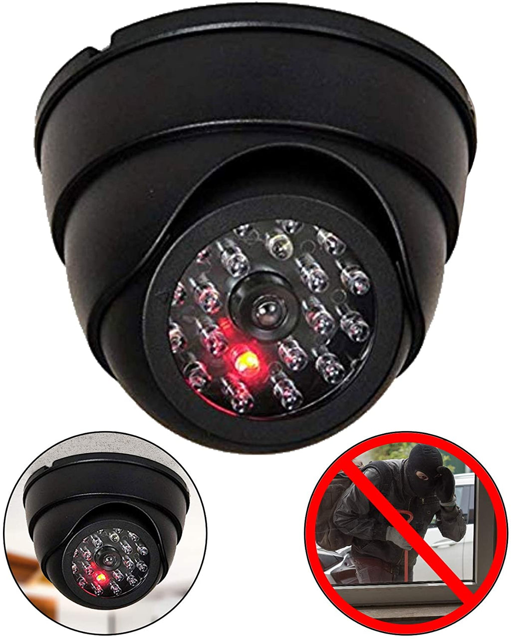 Dome Kamera Attrappe mit IR-Strahler, Objektiv & Blink-LED – Abschreckung
