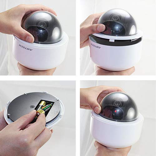 2 x Speed Dome Kameras Attrappen mit Objektiv, Blink LED und Warnaufkleber