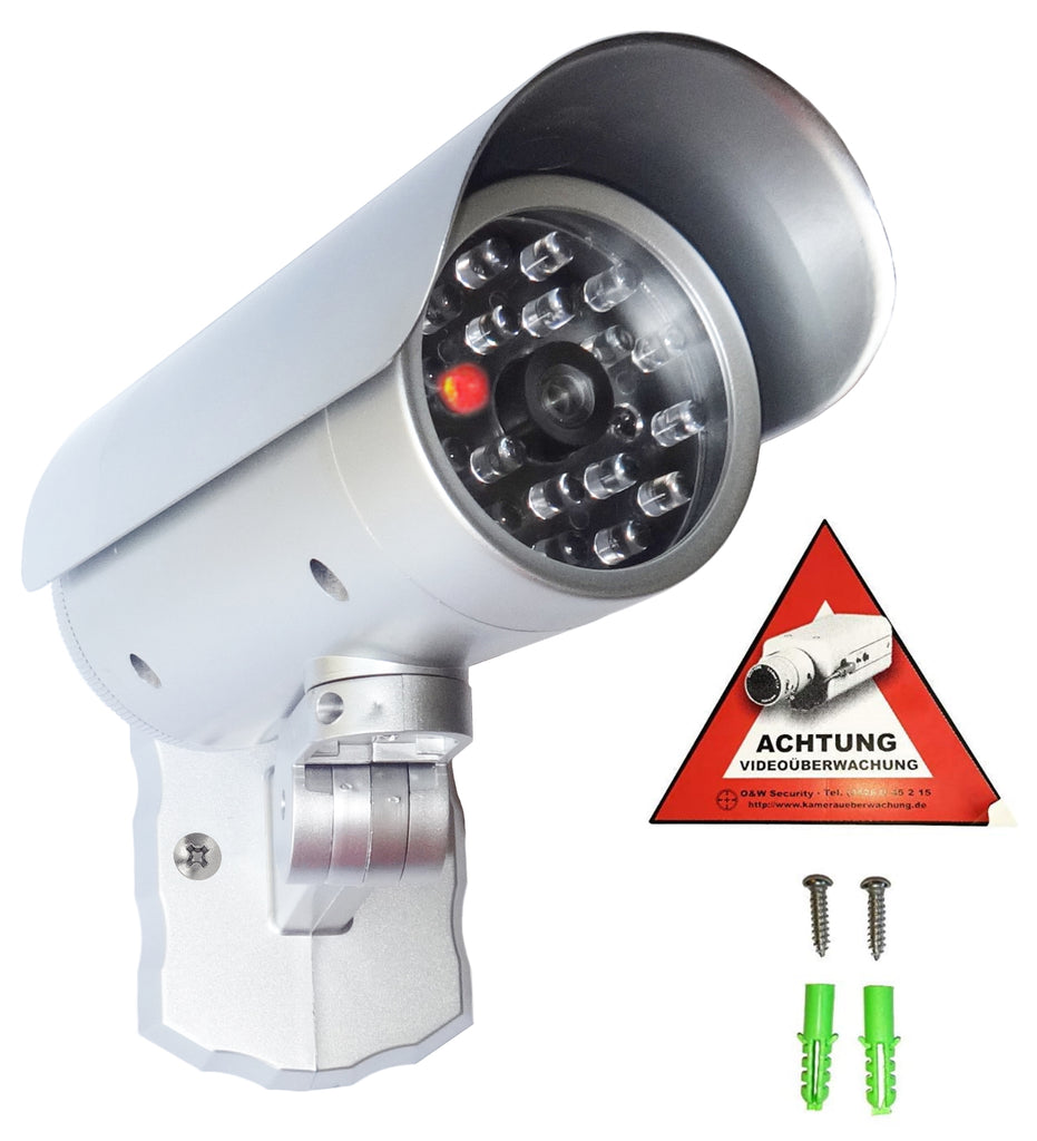 2 Stück Überwachungskamera Attrappe mit Blink-LED, Bewegungssensor in-/  outdoor – O&W Security