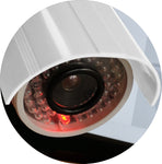 4 Stück Überwachungskamera-Attrappen mit Blink-LED, täuschend echt, wasserdicht