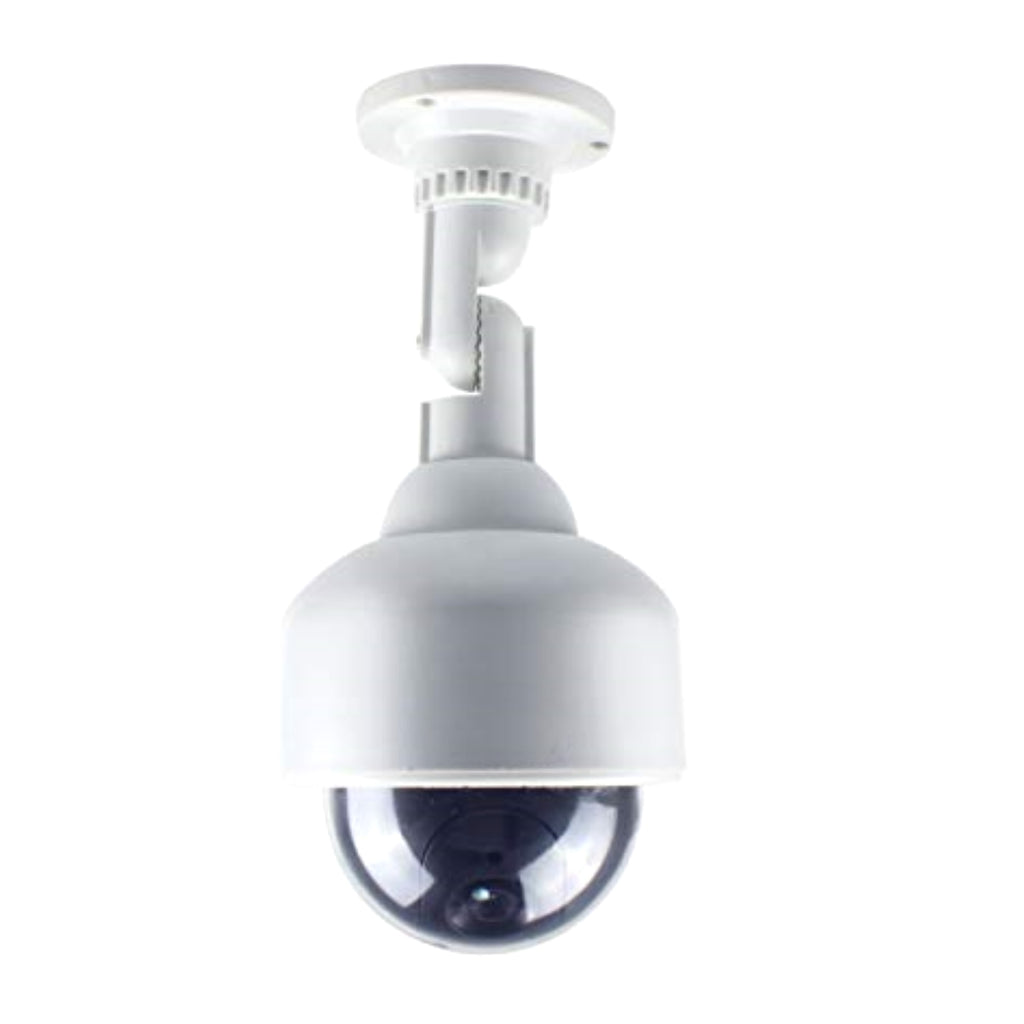 2 x Speed Dome Kameras Attrappen mit Objektiv, Blink LED und Warnaufkleber