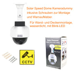 Hochwertige Solar Speed-Dome-Kamera-Attrappe mit Objektiv, Blink-LED, Befestigungsmaterial