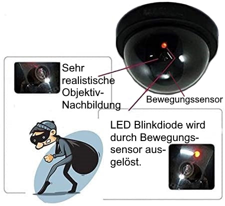 Dome - Überwachungskamera Dummy Sehr realistisch mit Blink-LED.