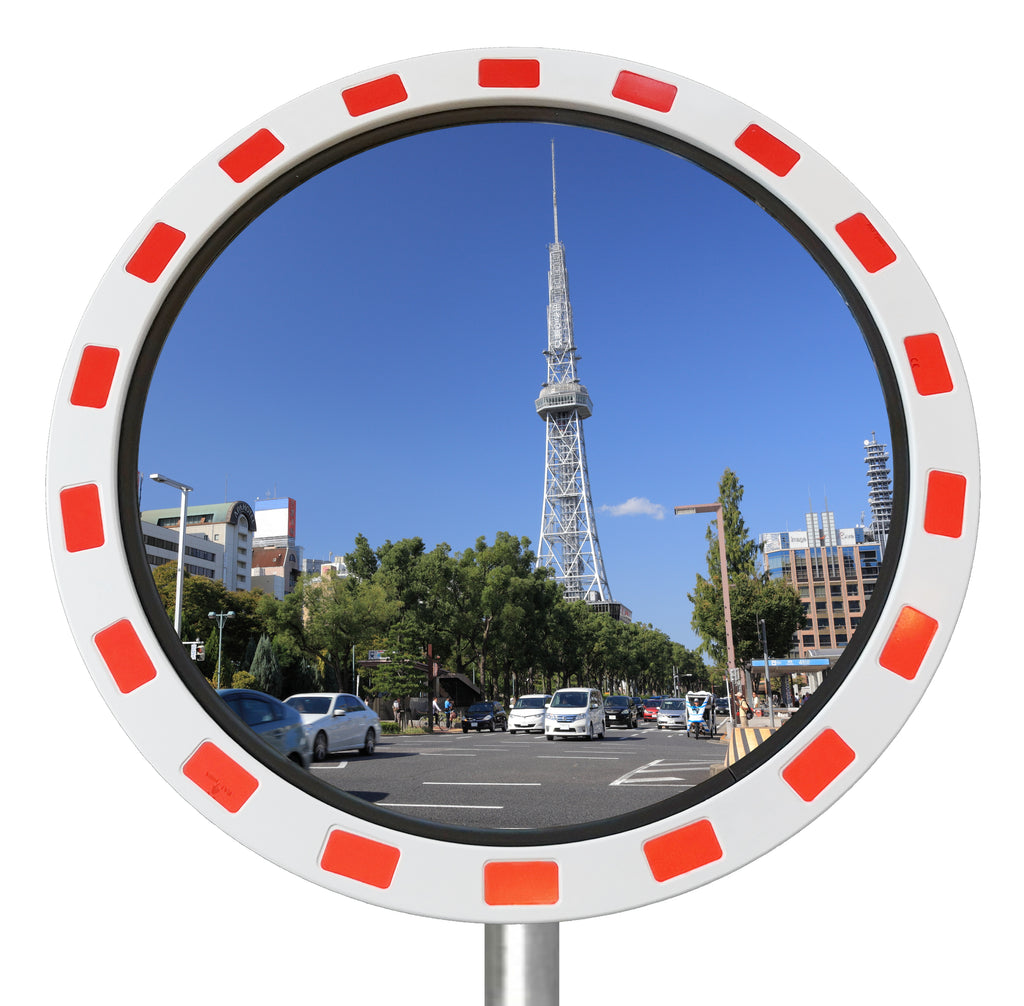 Runder Profi - Verkehrsspiegel mit Reflektoren Außendurchmesser 90cm
