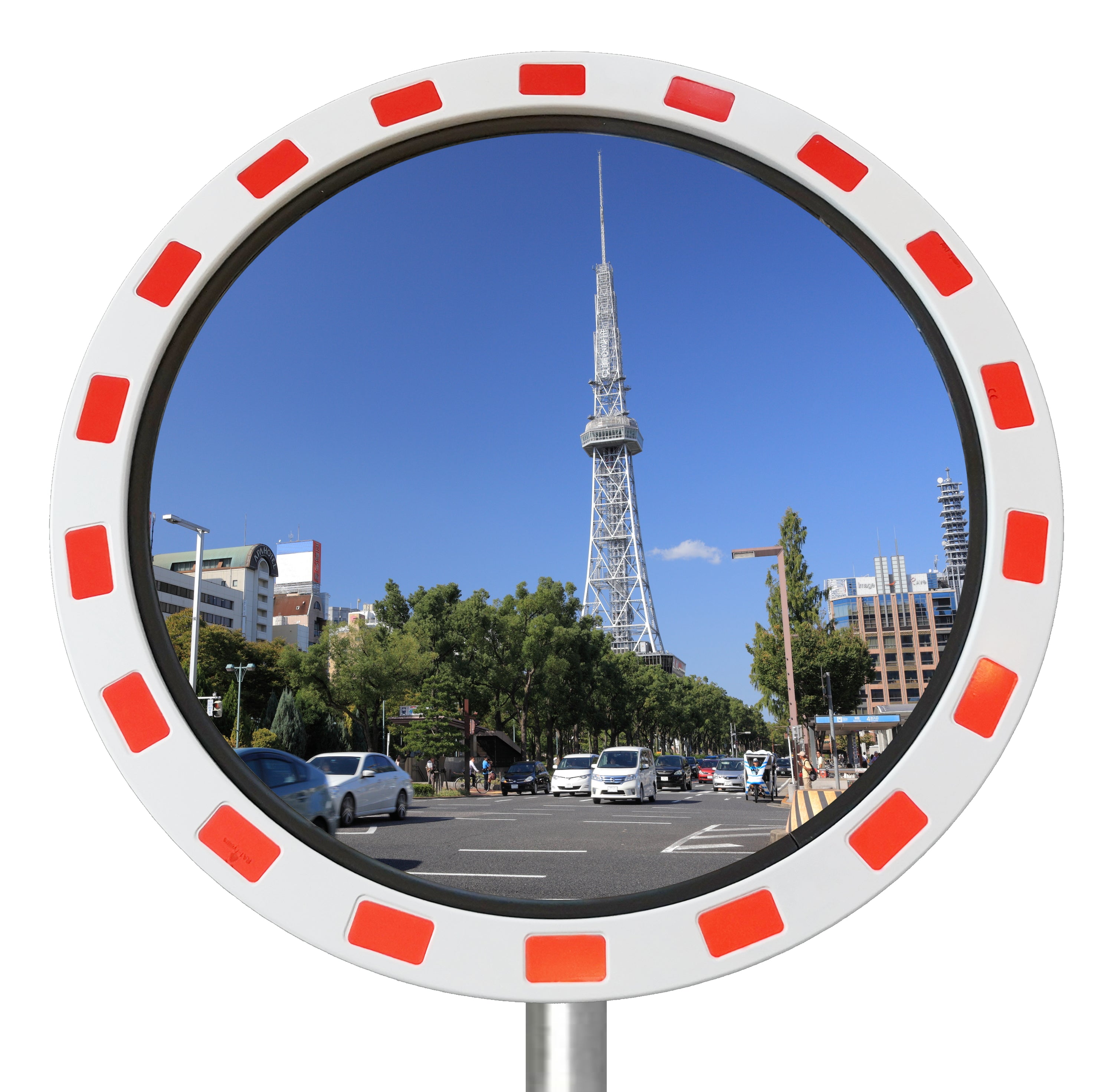 Runder Profi - Verkehrsspiegel mit Reflektoren Außendurchmesser 90cm