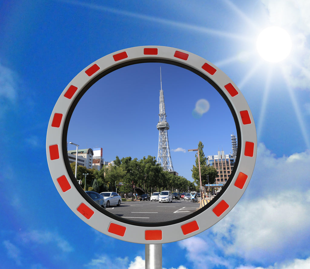 Runder Profi - Verkehrsspiegel mit Reflektoren Außendurchmesser 90cm