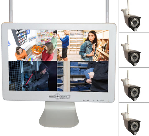 Videoüberwachung Set WiFi mit LCD Monitor, Full-HD NVR-WLan-Recorder mit 1TB FP. 4 St. Full-HD-Kameras für Innen/Außen inkl. Montage bundesweit